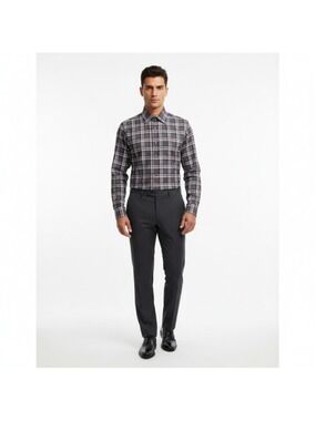Mirto NWT Men's Shirt XL Plaid Purple Grey Textured Cotton Spain Retail $199